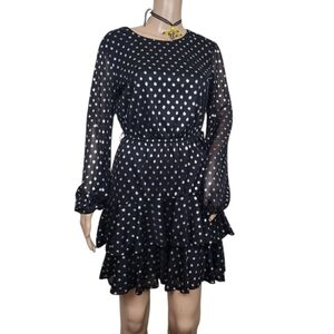 City Triangles Womens Black Polka Dot Mesh Fit & Flare Dress